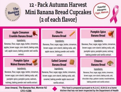12 Pack Autumn Harvest Mini Banana Bread Cupcakes