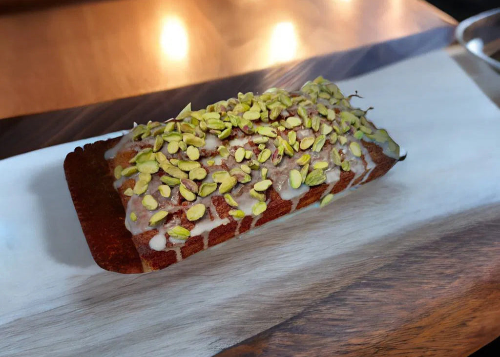Vanilla Glazed Pistachio Banana Bread