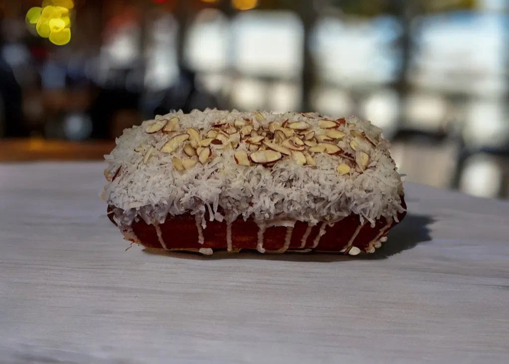 Vanilla Glazed Almond & Coconut Banana Bread