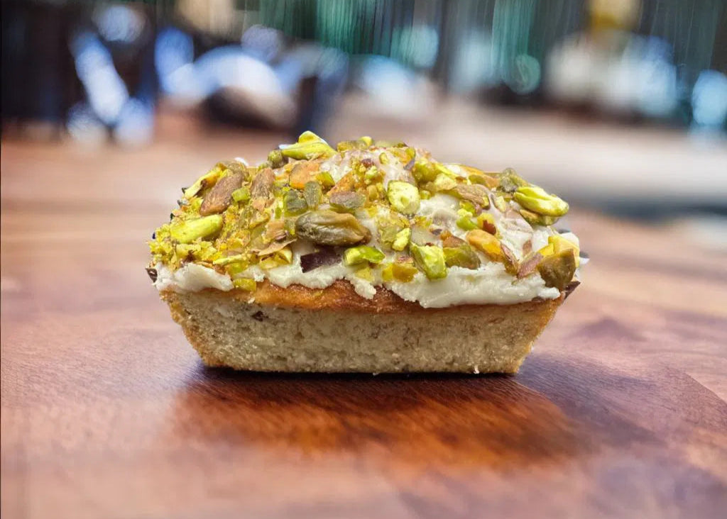 Vanilla Glazed Pistachio Banana Bread Mini