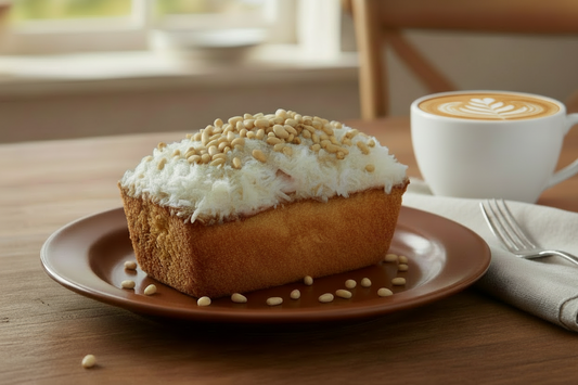 Vanilla Glazed Coconut & Pine Nut Banana Bread Mini